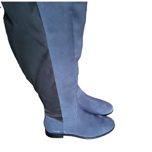 UNISA NEW FAUX SUEDE NEW HIGH BOOTS NAVY BLUE SIZE 9w - Picture 1 of 4
